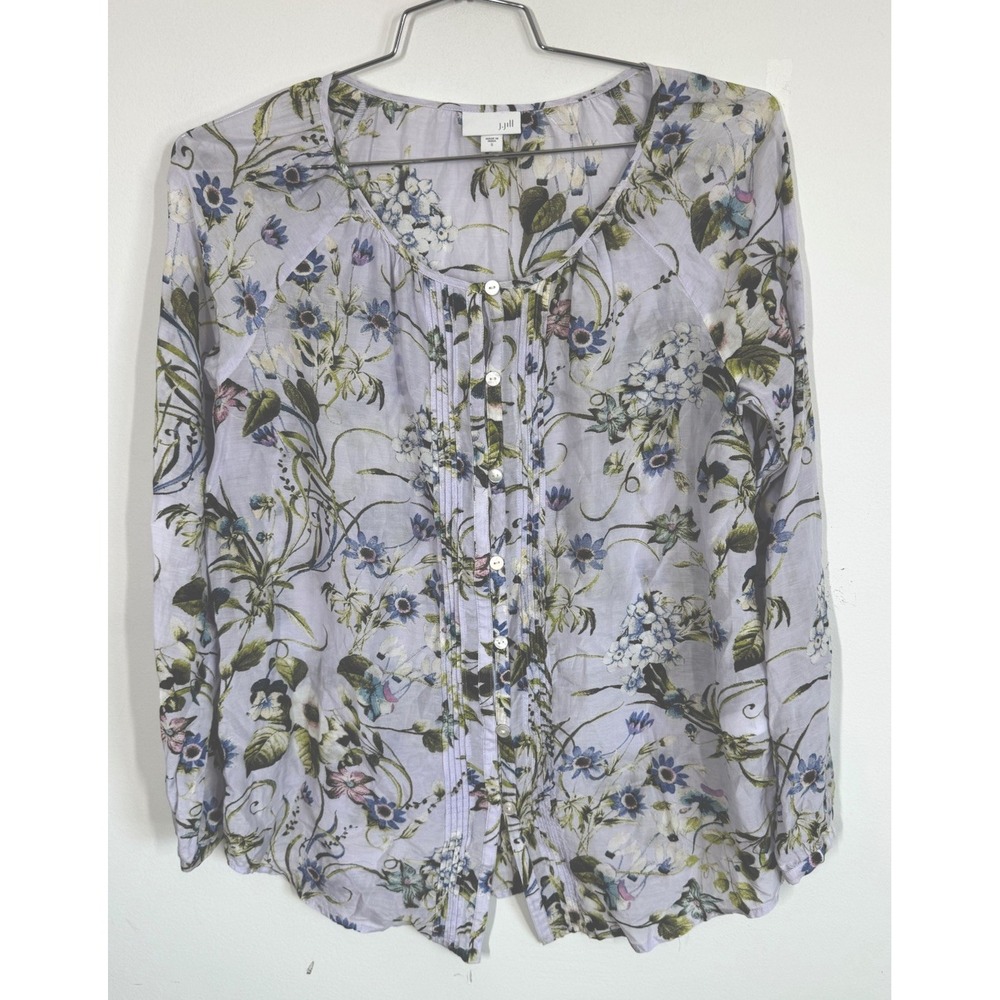 J. Jill Lavender Silk Blend Floral Henley Pintuck Long Sleeve Top Blouse Size‎ S
